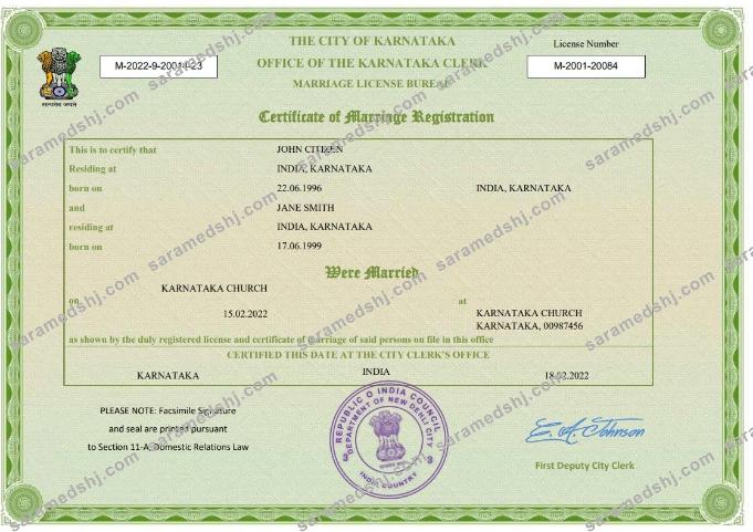 India marriage certificate Word and PDF template, fully editable